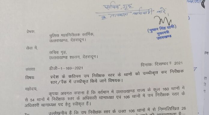 उत्तराखंड के 26 थानों में भी होगा इंस्पेक्टर राज !